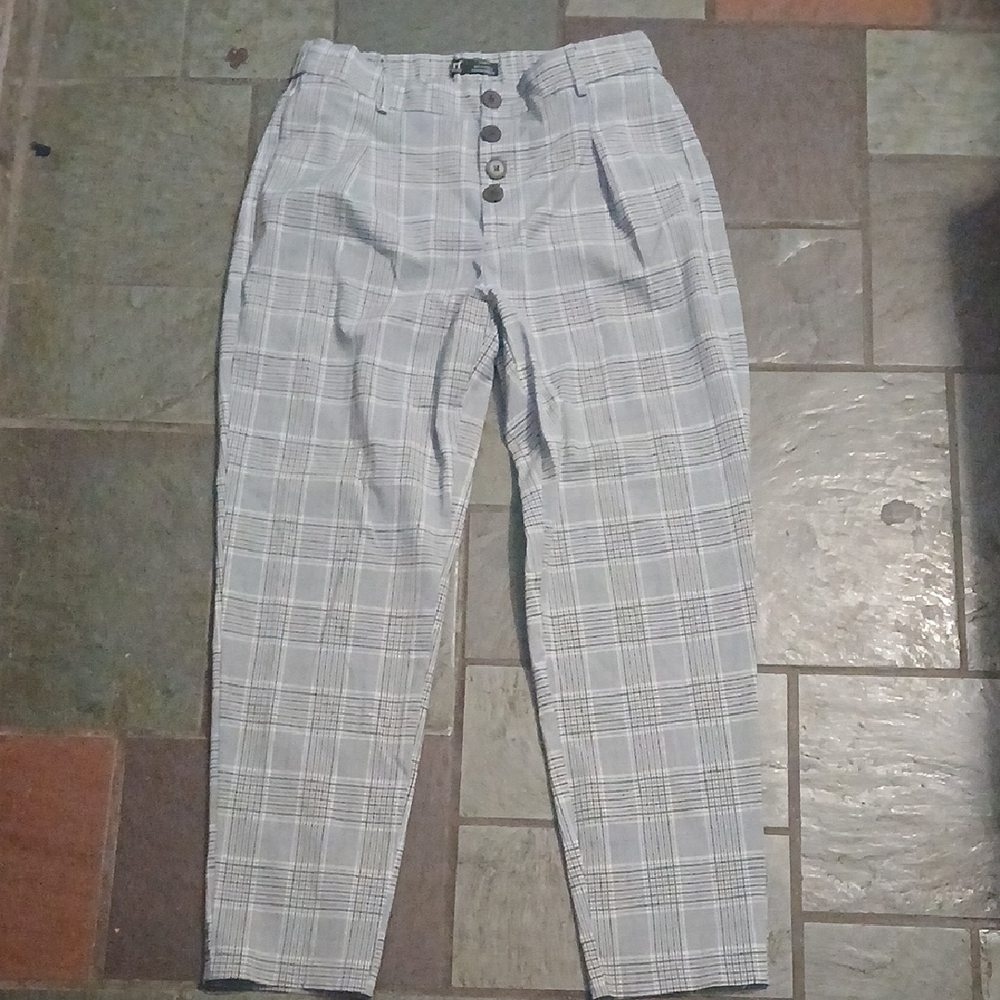 Zara Women's Light Gray Plaid Dress Pants